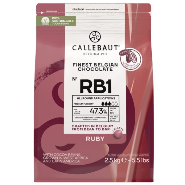 Vaaleanpunainen suklaa Callebaut Ruby (47,3 %), 500 g