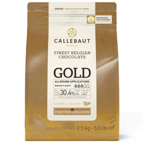 Karamellin makuinen valkoinen suklaa Callebaut Gold (30,4%), 2,5 kg